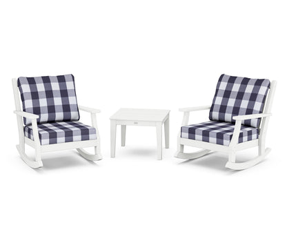 Country Living Wovendale 3-Piece Deep Seating Rocker Set in White / Buffalo Plaid Navy