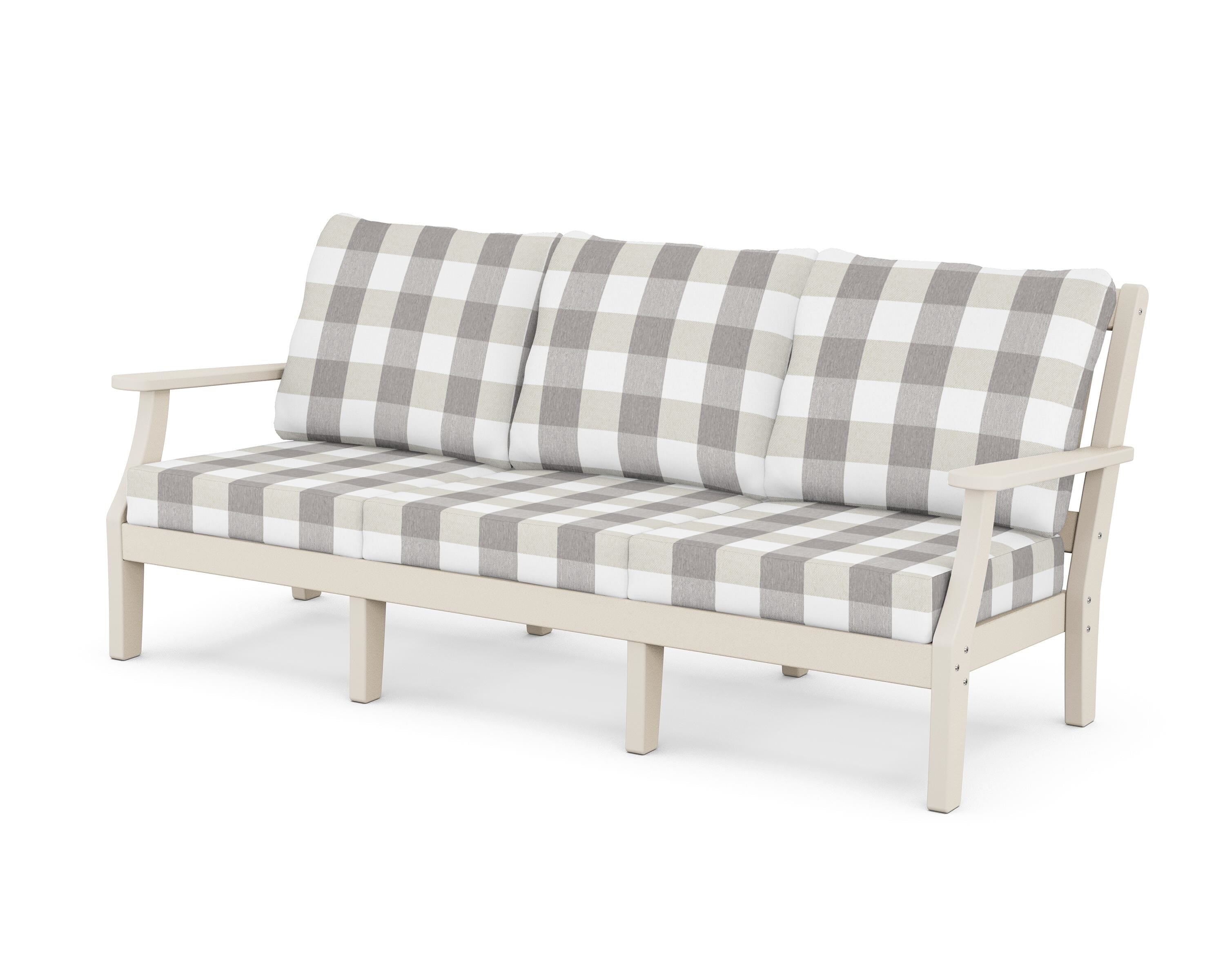 Martha Stewart by POLYWOOD® Chinoiserie Deep Seating Sofa in Sand / Buffalo Plaid Grey Mist