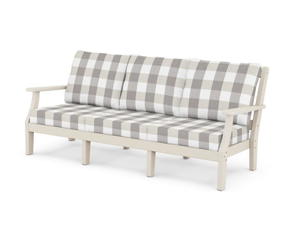 Martha Stewart by POLYWOOD® Chinoiserie Deep Seating Sofa in Sand / Buffalo Plaid Grey Mist