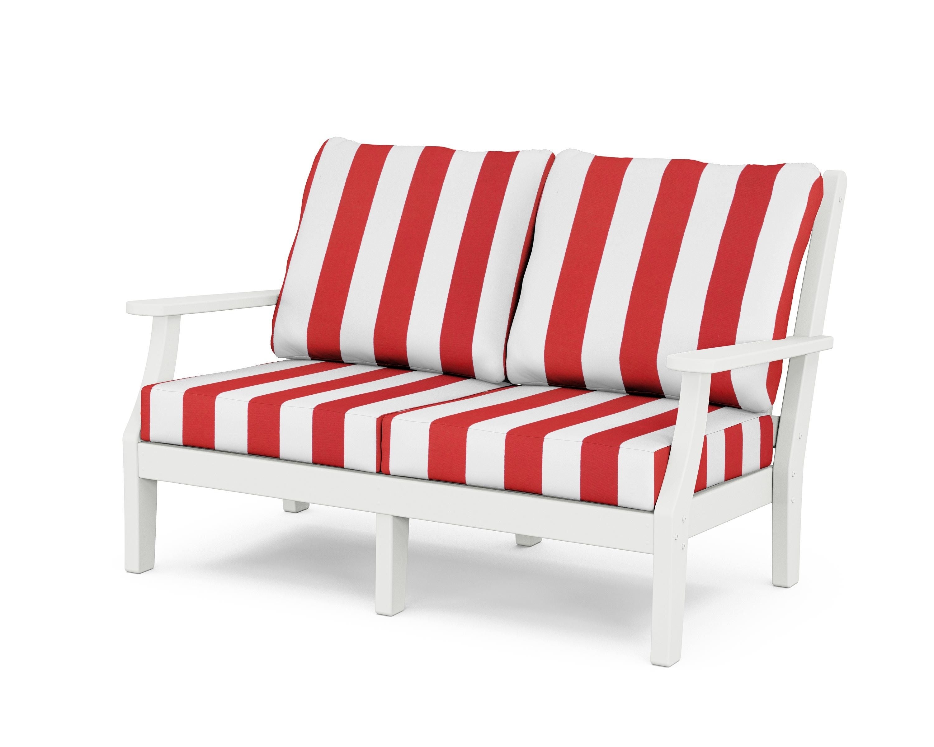 Country Living Wovendale Deep Seating Loveseat in White / Cabana Stripe Crimson