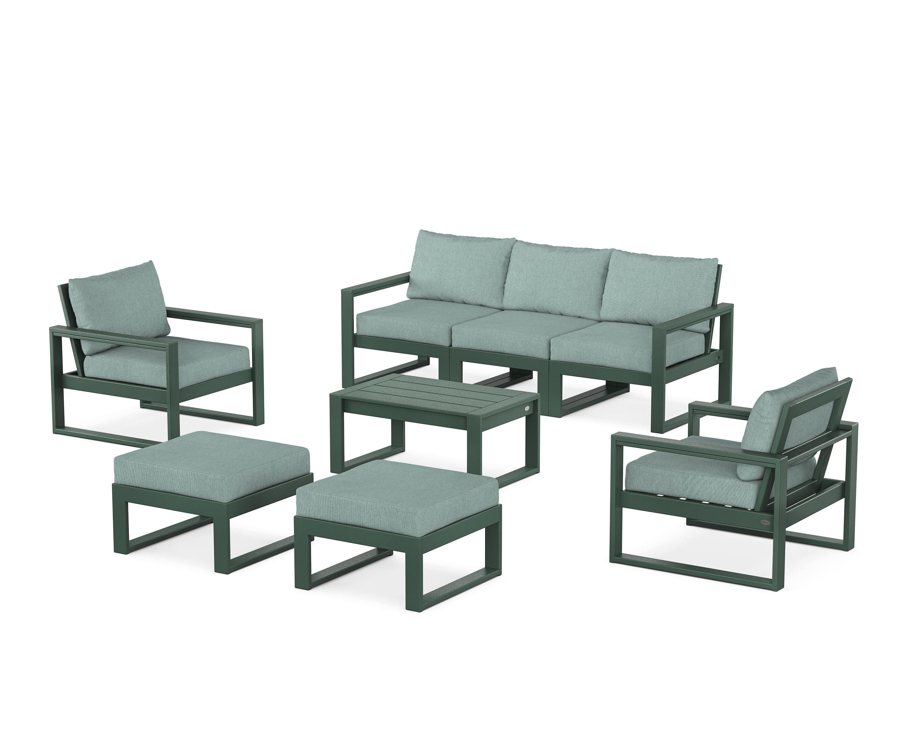 POLYWOOD® EDGE Sectional 8-Piece Lounge Sofa Set in Green / Glacier Spa