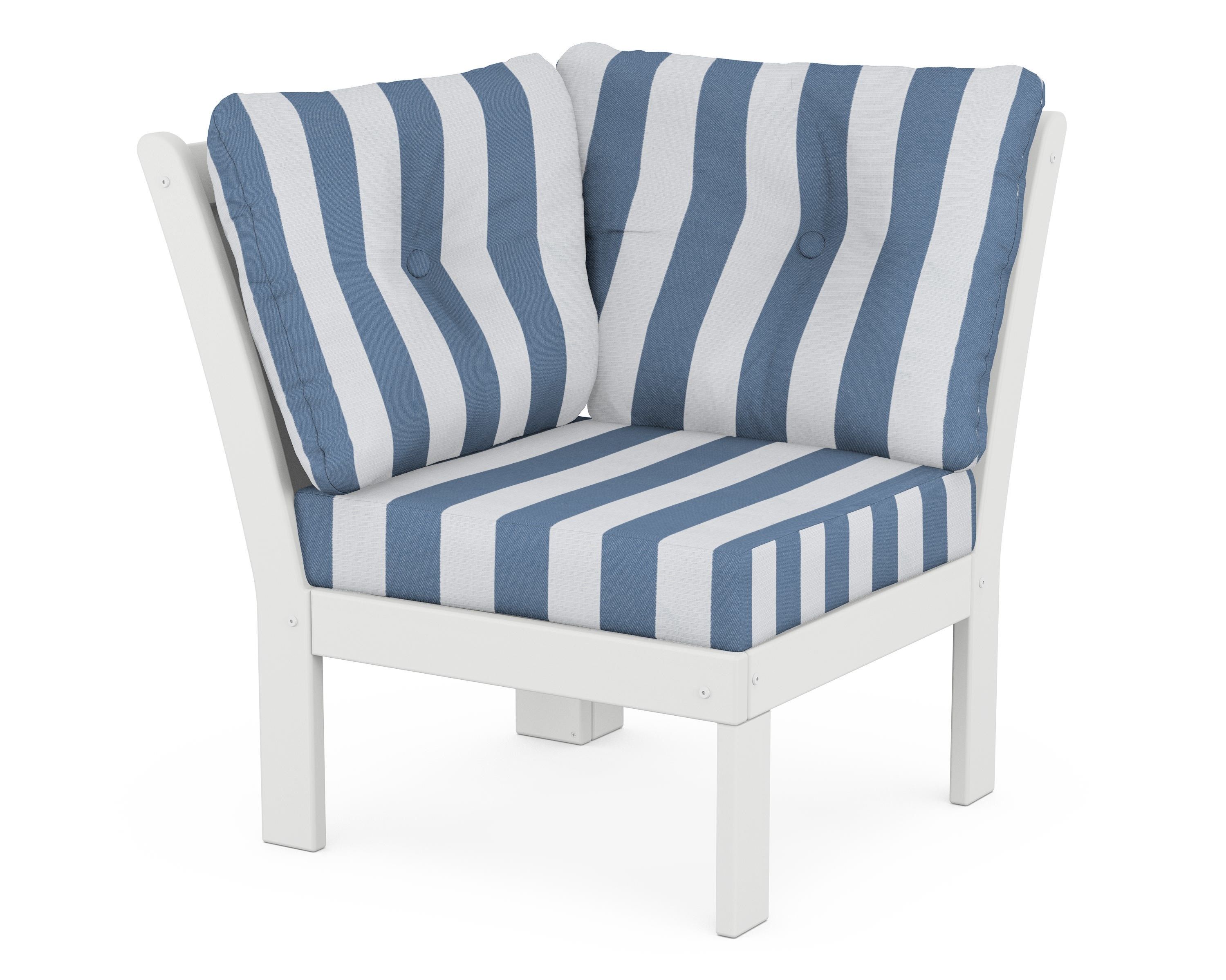 POLYWOOD® Vineyard Modular Corner Chair in White / Cabana Stripe Sky Blue