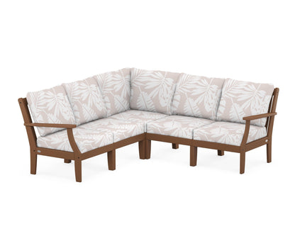 POLYWOOD® Braxton Modular 5-Piece Deep Seating Set in Teak / Leaf Dune Burlap