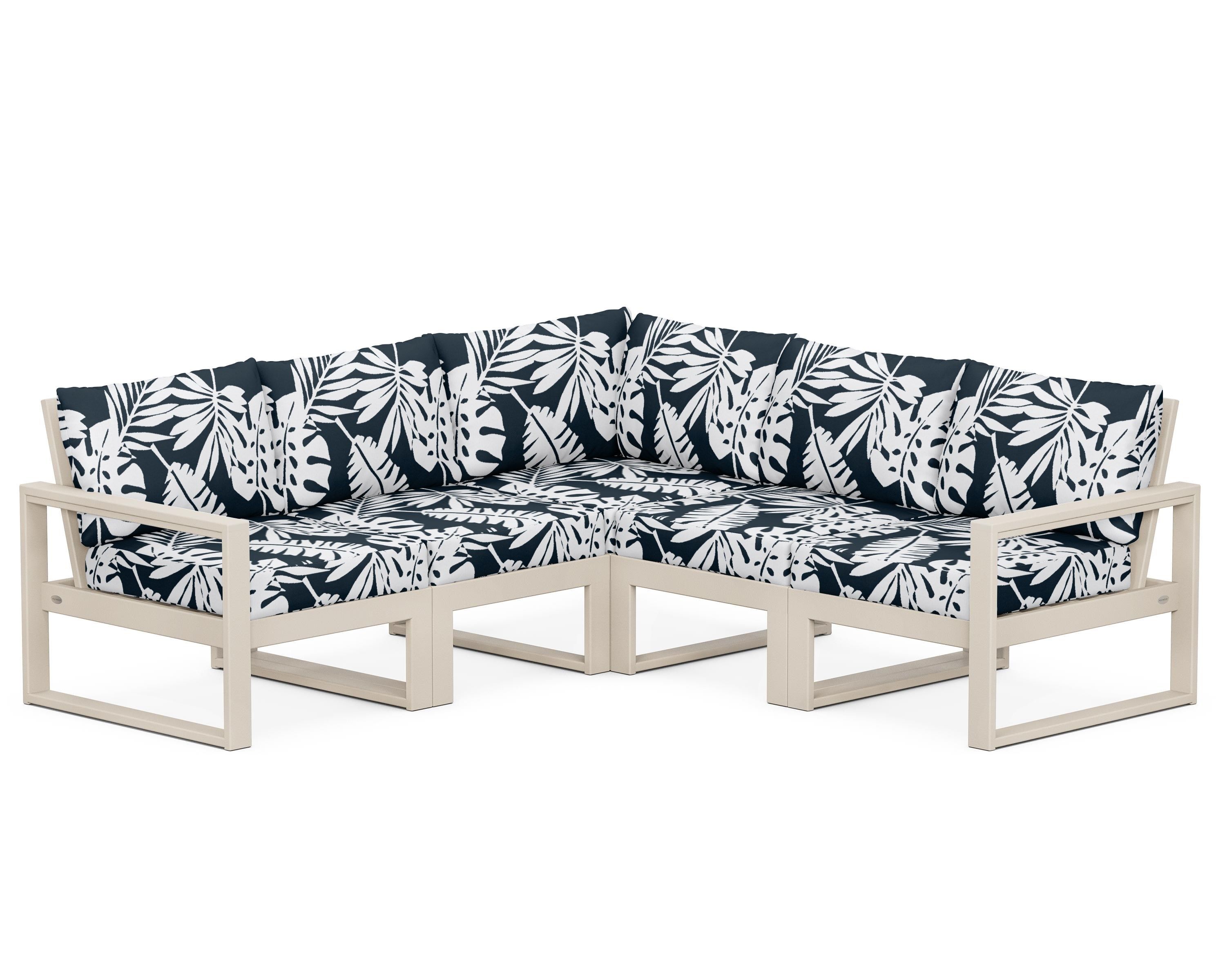 POLYWOOD® EDGE 5-Piece Modular Deep Seating Set in Sand / Leaf Marine Indigo