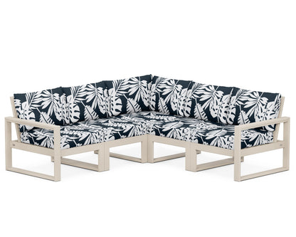 POLYWOOD® EDGE 5-Piece Modular Deep Seating Set in Sand / Leaf Marine Indigo