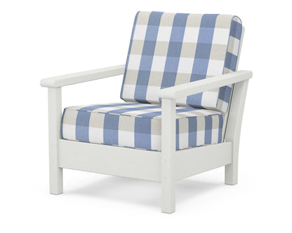POLYWOOD® Harbour Deep Seating Chair in Vintage White / Buffalo Plaid Sky Blue