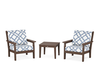 POLYWOOD® Chippendale 3-Piece Deep Seating Set in Mahogany / Trellis Sky Blue