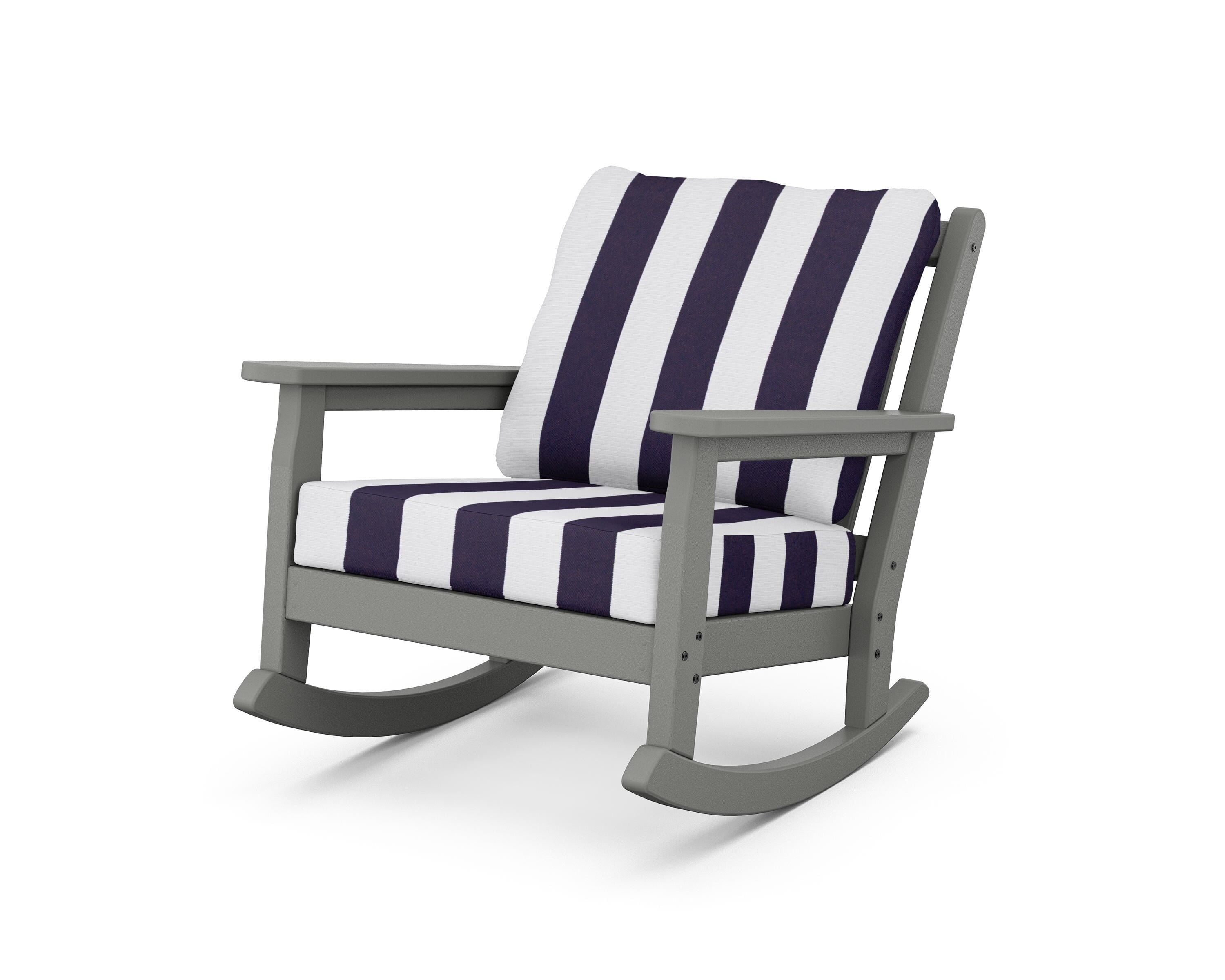 POLYWOOD® Chippendale Deep Seating Rocking Chair in Slate Grey / Cabana Stripe Navy