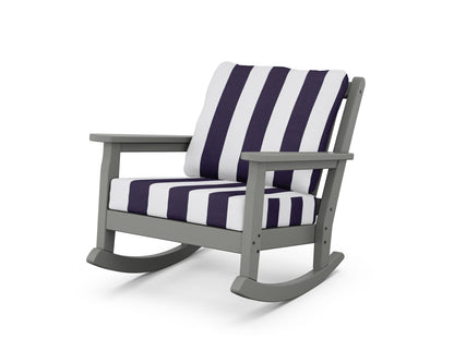 POLYWOOD® Chippendale Deep Seating Rocking Chair in Slate Grey / Cabana Stripe Navy