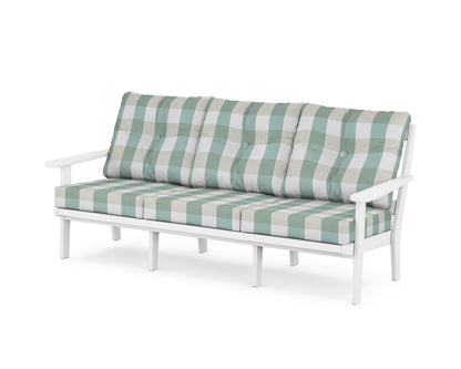 POLYWOOD® Mission Deep Seating Sofa in White / Buffalo Plaid Glacier Spa