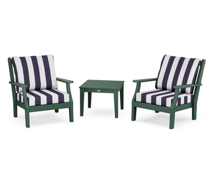 Country Living Wovendale 3-Piece Deep Seating Set in Green / Cabana Stripe Navy