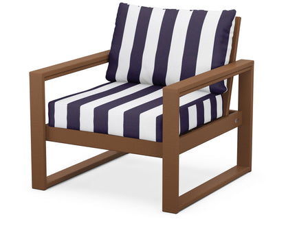 POLYWOOD® EDGE Club Chair in Teak / Cabana Stripe Navy