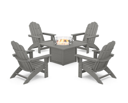 POLYWOOD® 5-Piece Vineyard Grand Adirondack Conversation Set with Fire Pit Table in Slate Grey