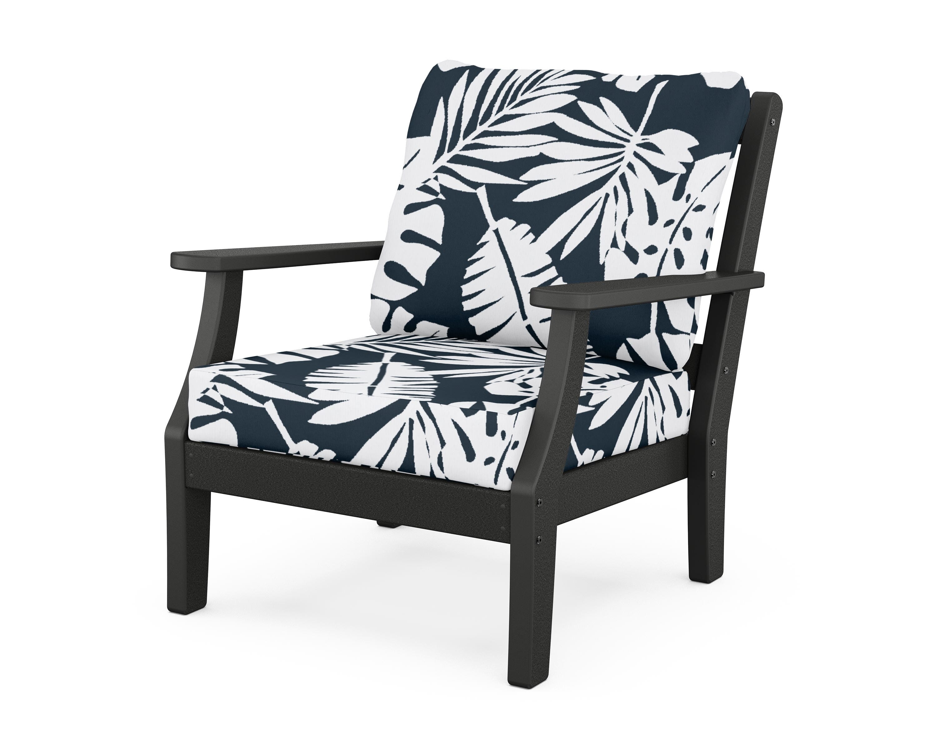 Martha Stewart by POLYWOOD® Chinoiserie Deep Seating Chair in Black / Leaf Marine Indigo