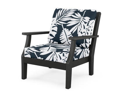 Martha Stewart by POLYWOOD® Chinoiserie Deep Seating Chair in Black / Leaf Marine Indigo