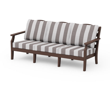Draper James™ by  POLYWOOD® Savannah Deep Seating Sofa in Mahogany / Cabana Stripe Grey Mist