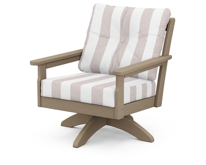 POLYWOOD® Vineyard Deep Seating Swivel Chair in Vintage Sahara / Cabana Stripe Dune Burlap