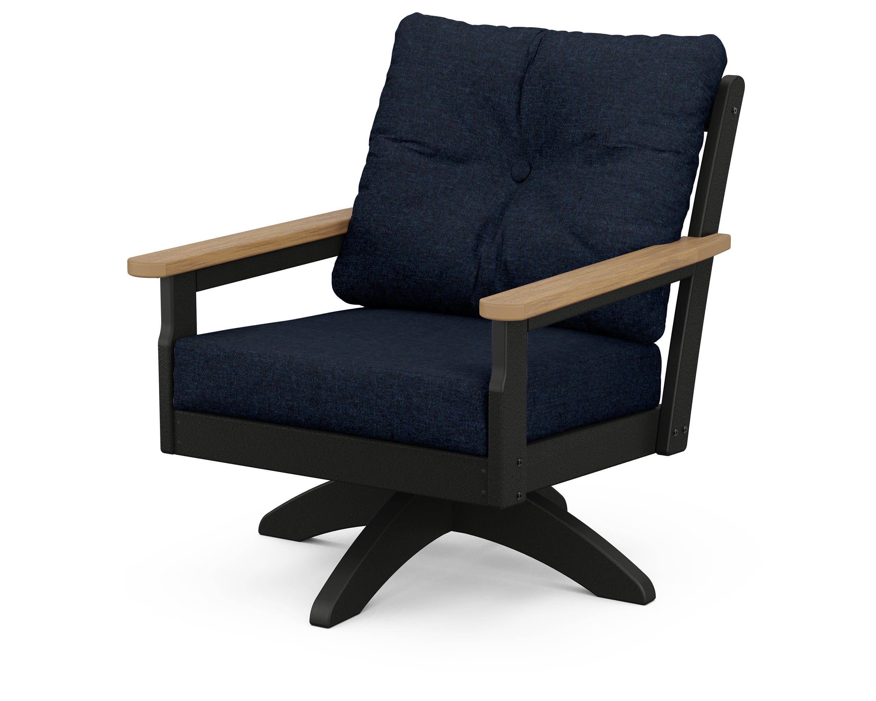 POLYWOOD® Vineyard Deep Seating Swivel Chair in Black / Natural / Marine Indigo