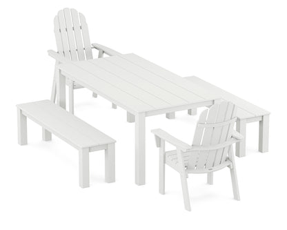 POLYWOOD® Vineyard Curveback Adirondack 5-Piece Parsons Dining Set with Benches in White