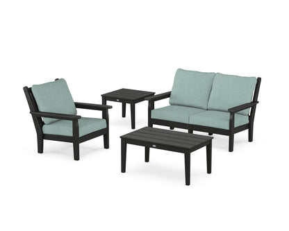 POLYWOOD® Chippendale 4-Piece Deep Seating Set in Black / Glacier Spa