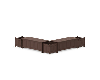 POLYWOOD® 48" Vineyard L- Shaped Planter Storage Bench Corner Set in Mahogany
