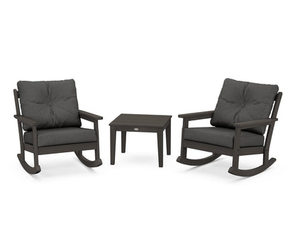 POLYWOOD® Vineyard 3-Piece Deep Seating Rocker Set in Vintage Coffee / Spectrum Carbon