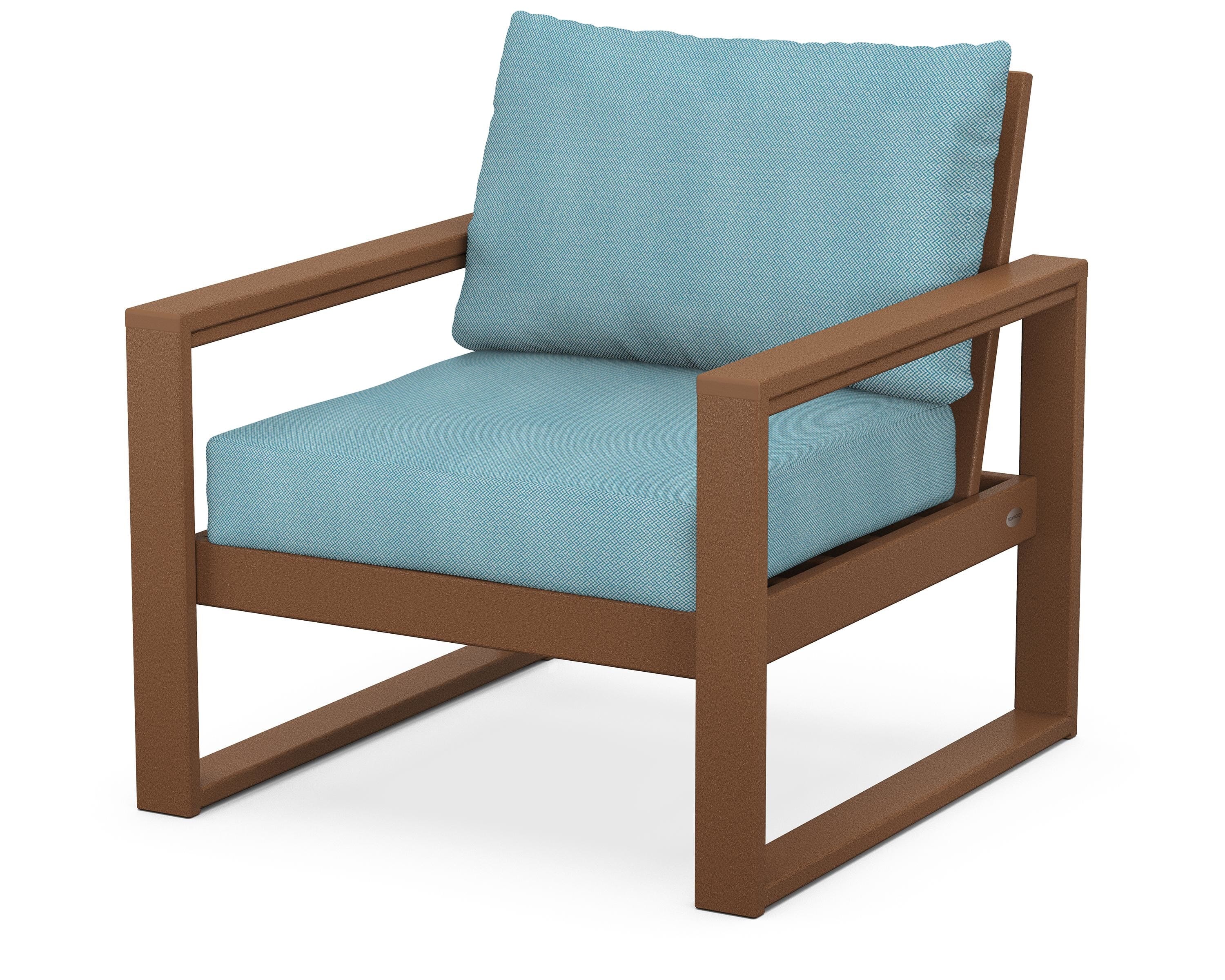 POLYWOOD® EDGE Club Chair in Teak / Lattice Sky Blue