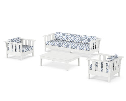 Martha Stewart by POLYWOOD® Acadia 4-Piece Deep Seating Set with Sofa in White / Trellis Sky Blue