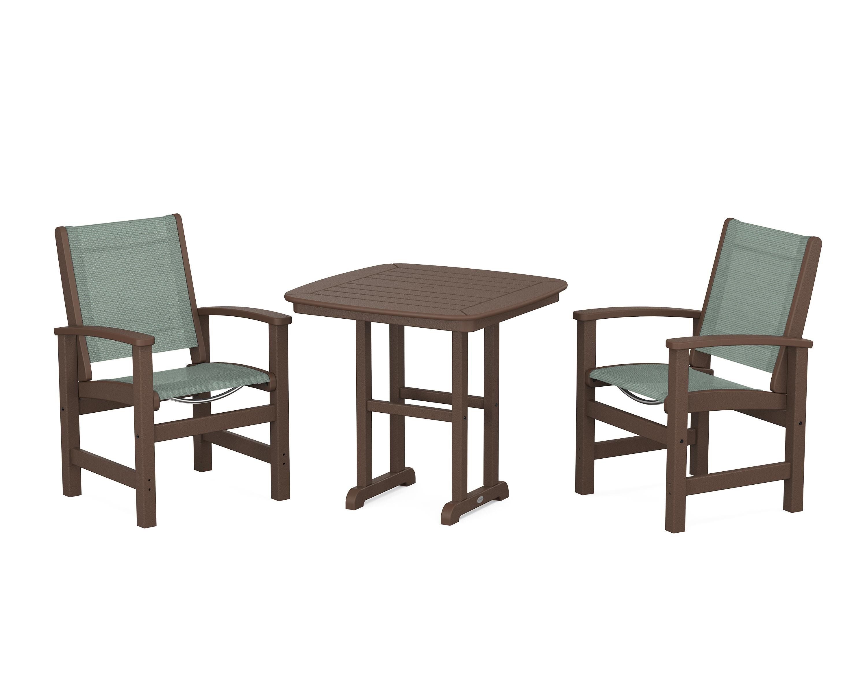 POLYWOOD® Coastal 3-Piece Dining Set in Mahogany / Dupioni Sea Mist Sling