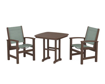 POLYWOOD® Coastal 3-Piece Dining Set in Mahogany / Dupioni Sea Mist Sling