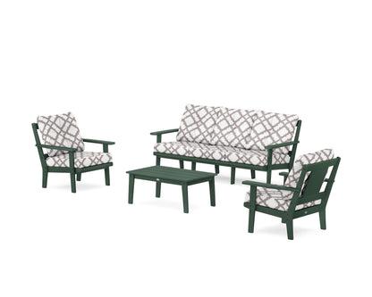 POLYWOOD® Prairie 4-Piece Deep Seating Set with Sofa in Green / Trellis Grey Mist