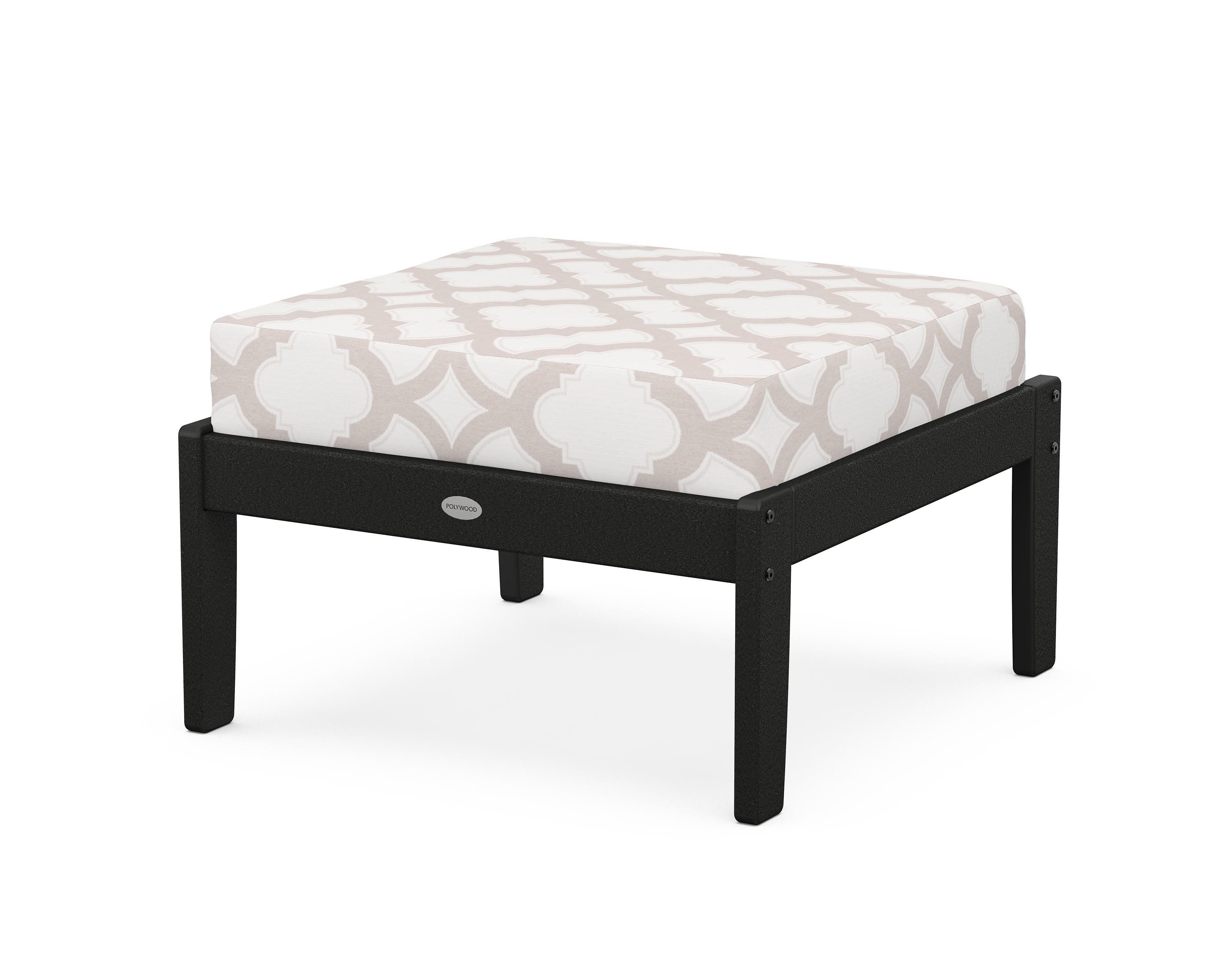 POLYWOOD® Braxton Deep Seating Ottoman in Black / Trellis Dune Burlap