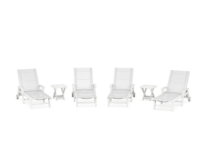 POLYWOOD® Coastal Chaise 6-Piece Set with Wheels in White / White Sling