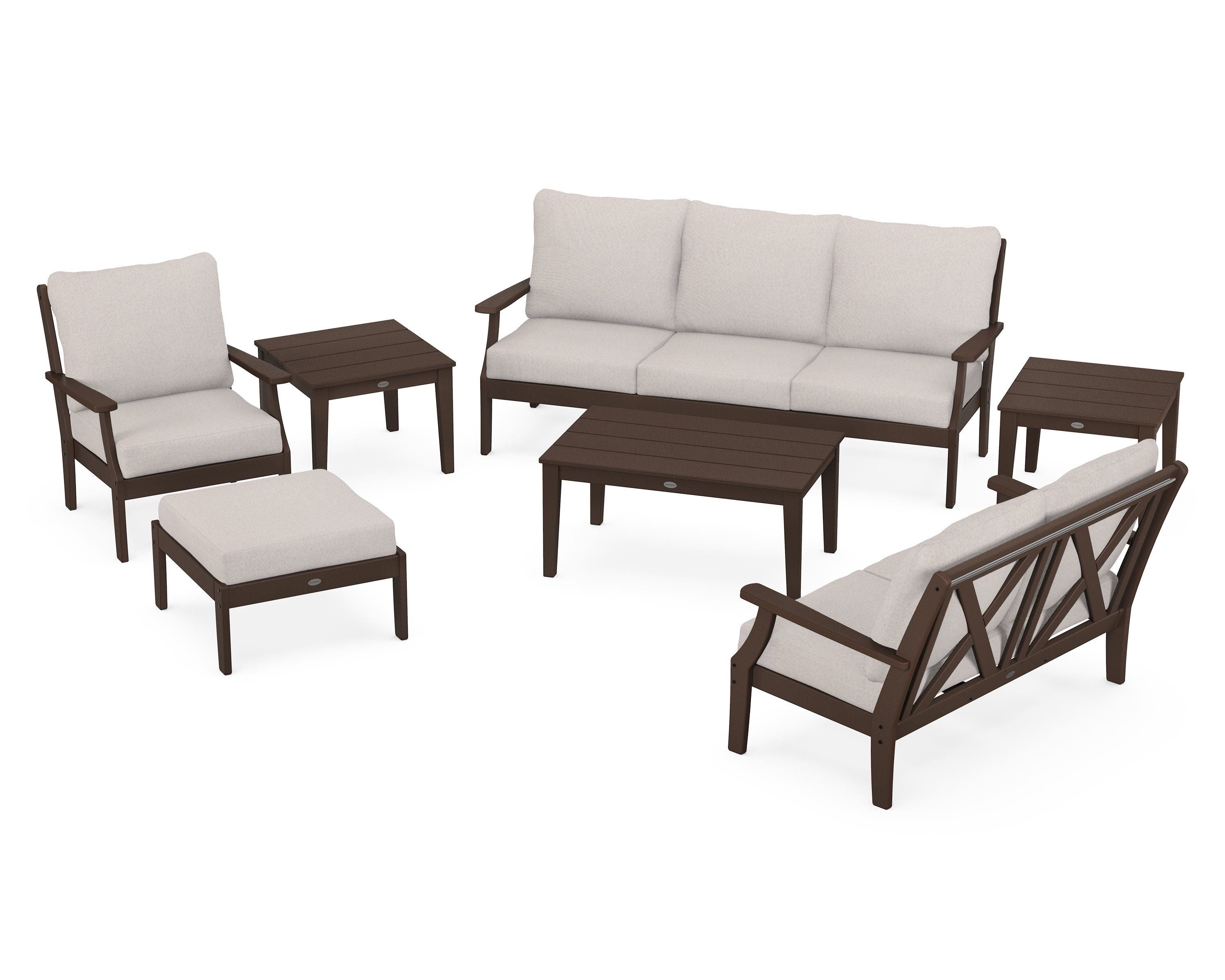 POLYWOOD® Braxton 7-Piece Deep Seating Set in Mahogany / Dune Burlap