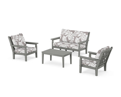 POLYWOOD® Chippendale 4-Piece Deep Seating Set with Loveseat in Slate Grey / Leaf Grey Mist
