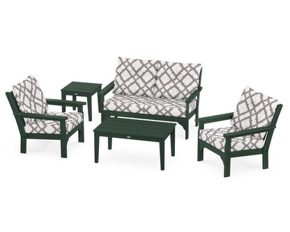 POLYWOOD® Vineyard 5-Piece Deep Seating Set in Green / Trellis Grey Mist