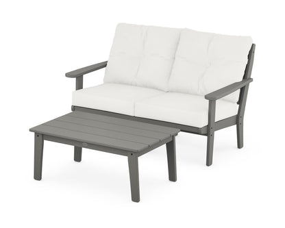 POLYWOOD® Lakeside 2-Piece Lounge Loveseat Set in Slate Grey / Natural Linen