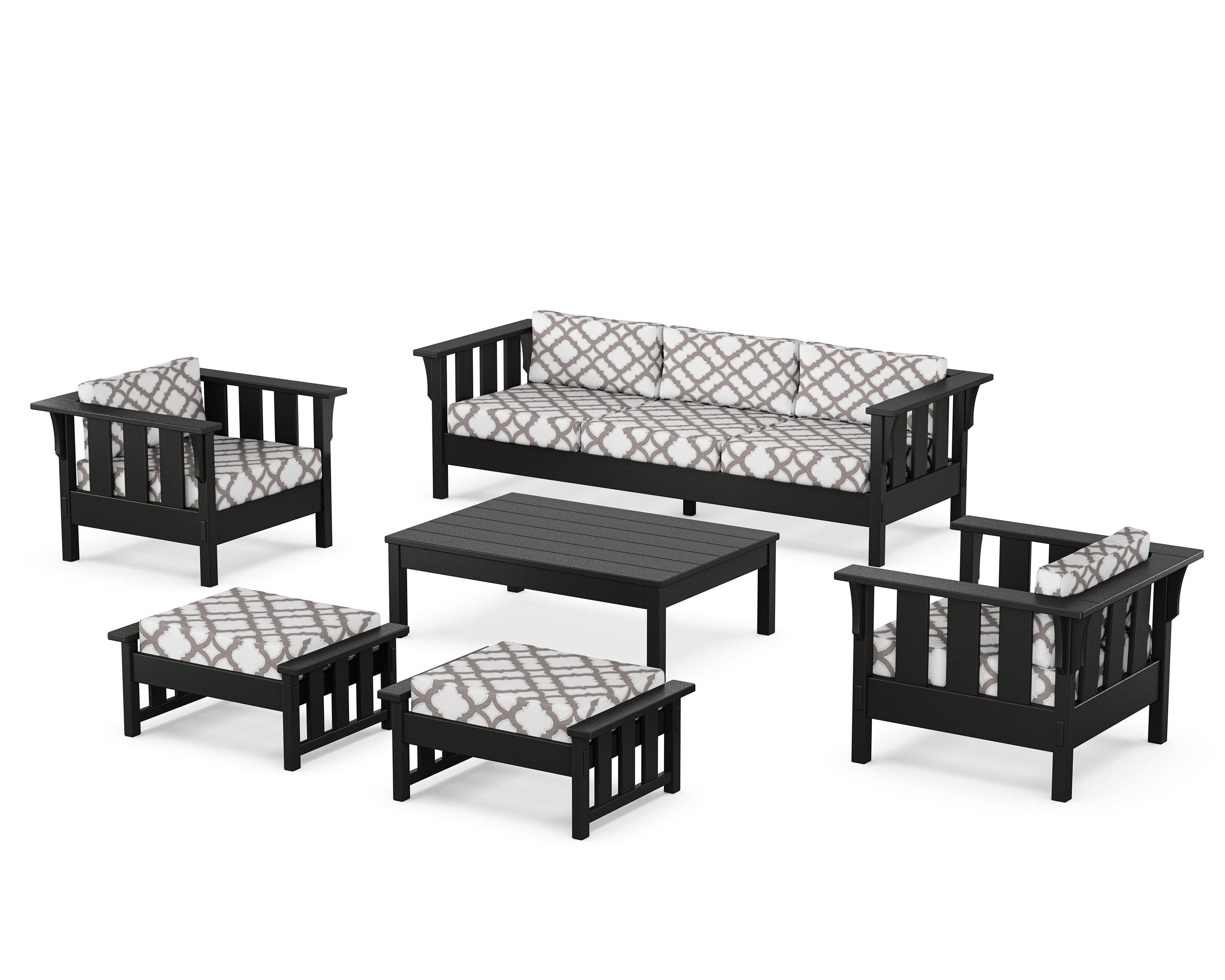 Martha Stewart by POLYWOOD® Acadia 6-Piece Lounge Sofa Set in Black / Trellis Grey Mist