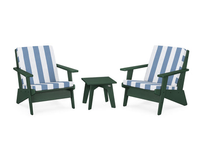 POLYWOOD® Riviera Modern Lounge 3-Piece Set in Green / Cabana Stripe Sky Blue