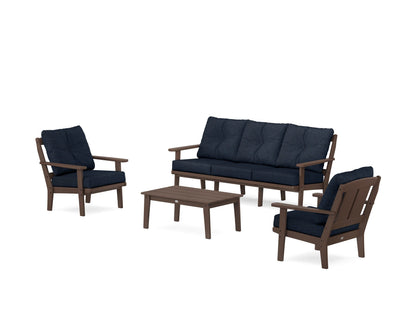 POLYWOOD® Mission 4-Piece Deep Seating Set with Sofa in Mahogany / Marine Indigo