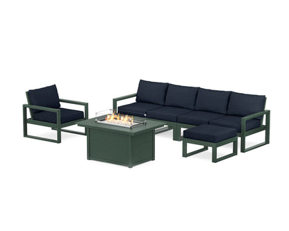 POLYWOOD® EDGE Sectional Lounge and Fire Pit Set in Green / Marine Indigo