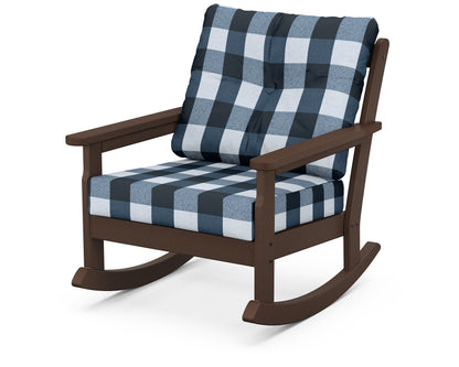 POLYWOOD® Vineyard Deep Seating Rocking Chair in Mahogany / Buffalo Plaid Marine Indigo