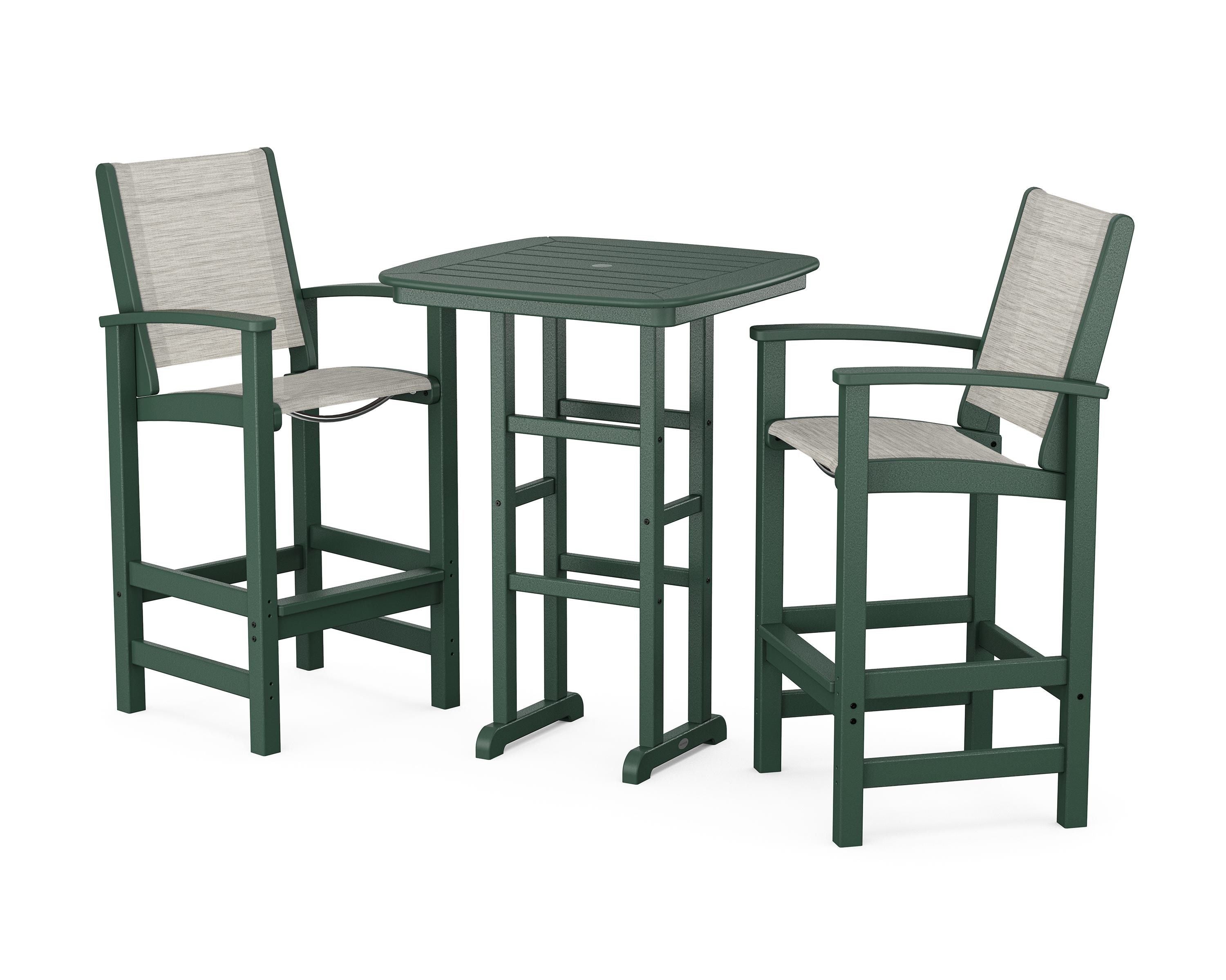 POLYWOOD® Coastal 3-Piece Bar Set in Green / Birch Sling
