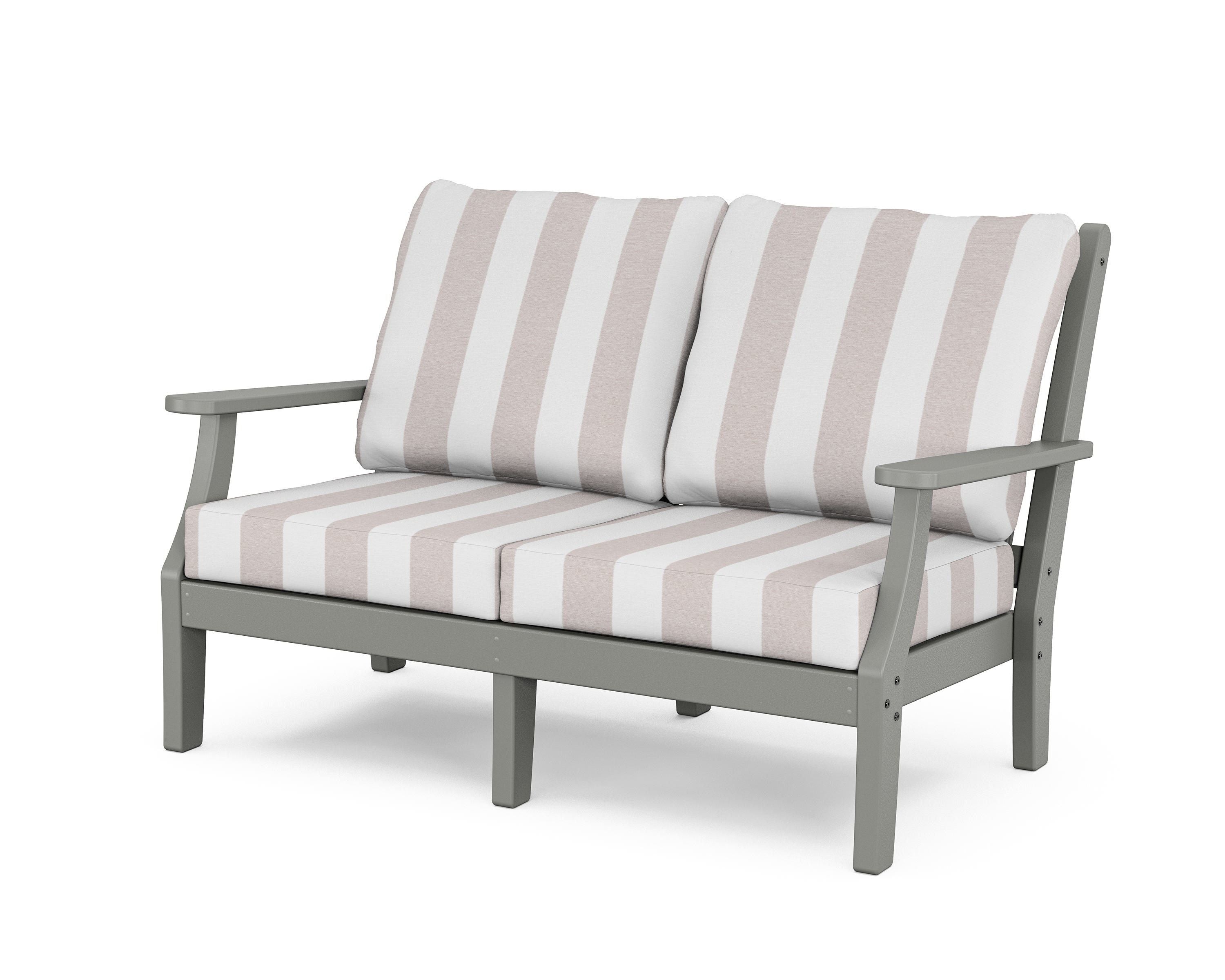Country Living Wovendale Deep Seating Loveseat in Slate Grey / Cabana Stripe Dune Burlap
