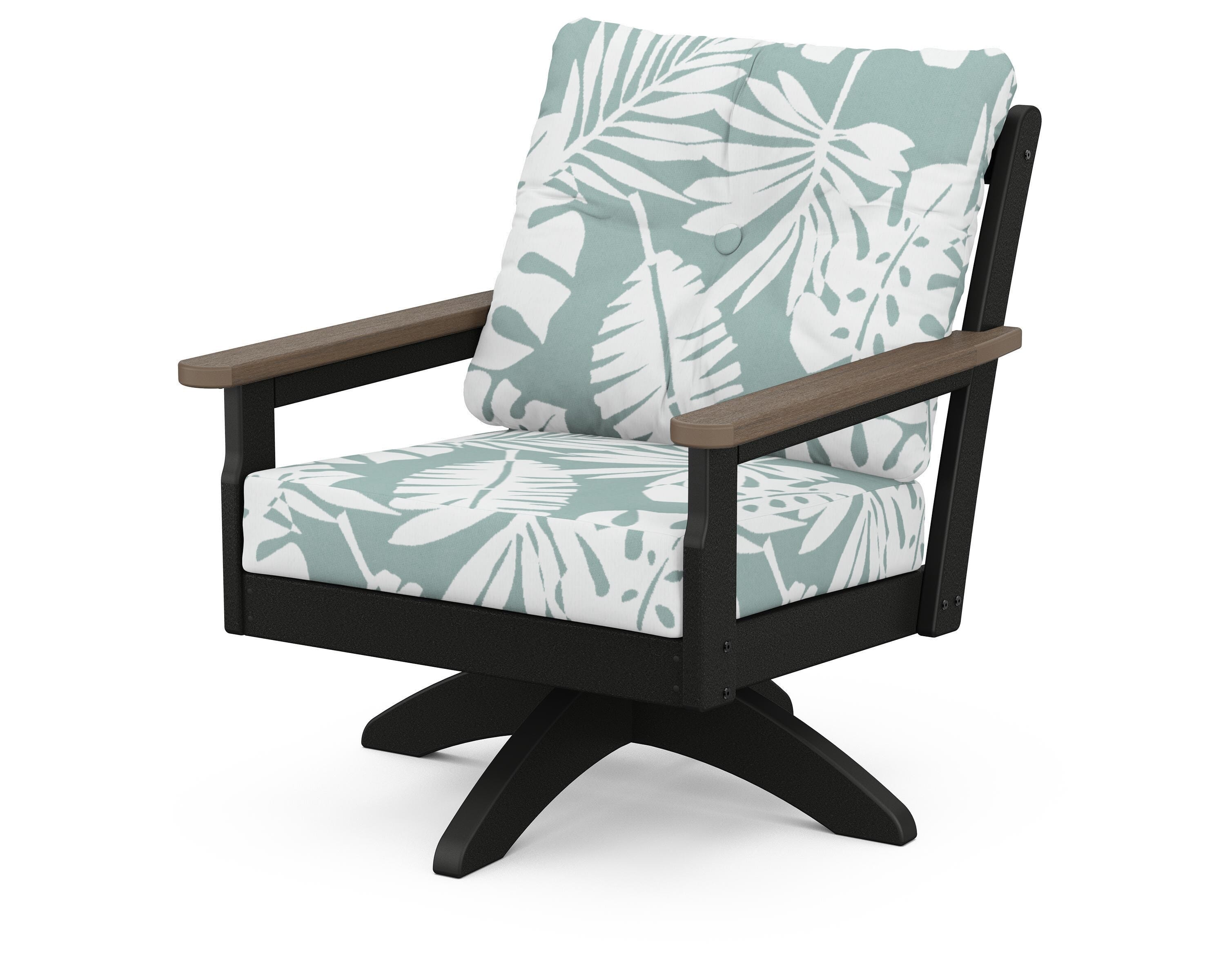 POLYWOOD® Vineyard Deep Seating Swivel Chair in Black / Kona / Leaf Glacier Spa