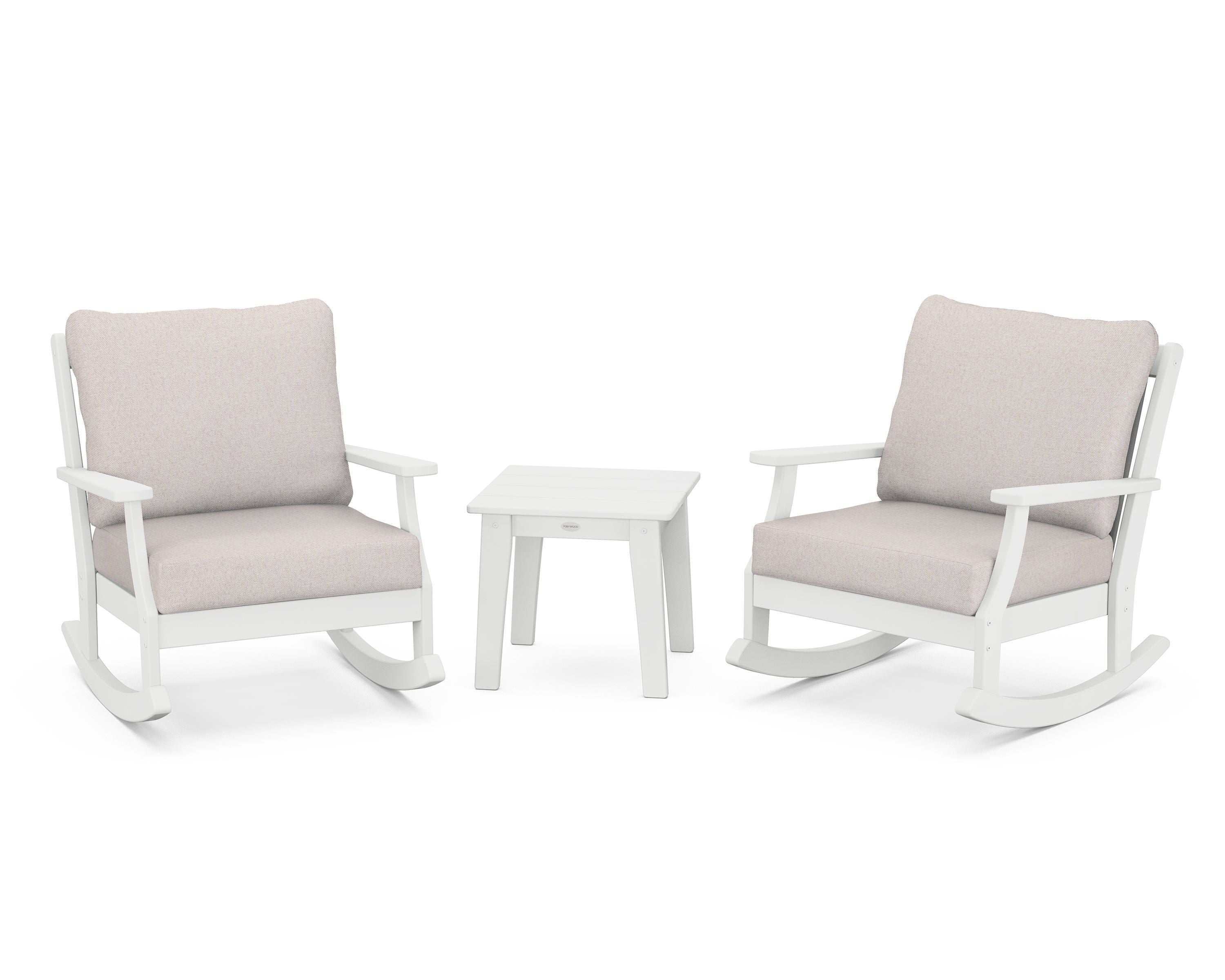 POLYWOOD® Braxton 3-Piece Deep Seating Rocker Set in White / Dune Burlap