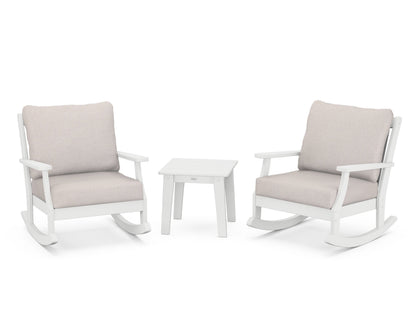 POLYWOOD® Braxton 3-Piece Deep Seating Rocker Set in White / Dune Burlap