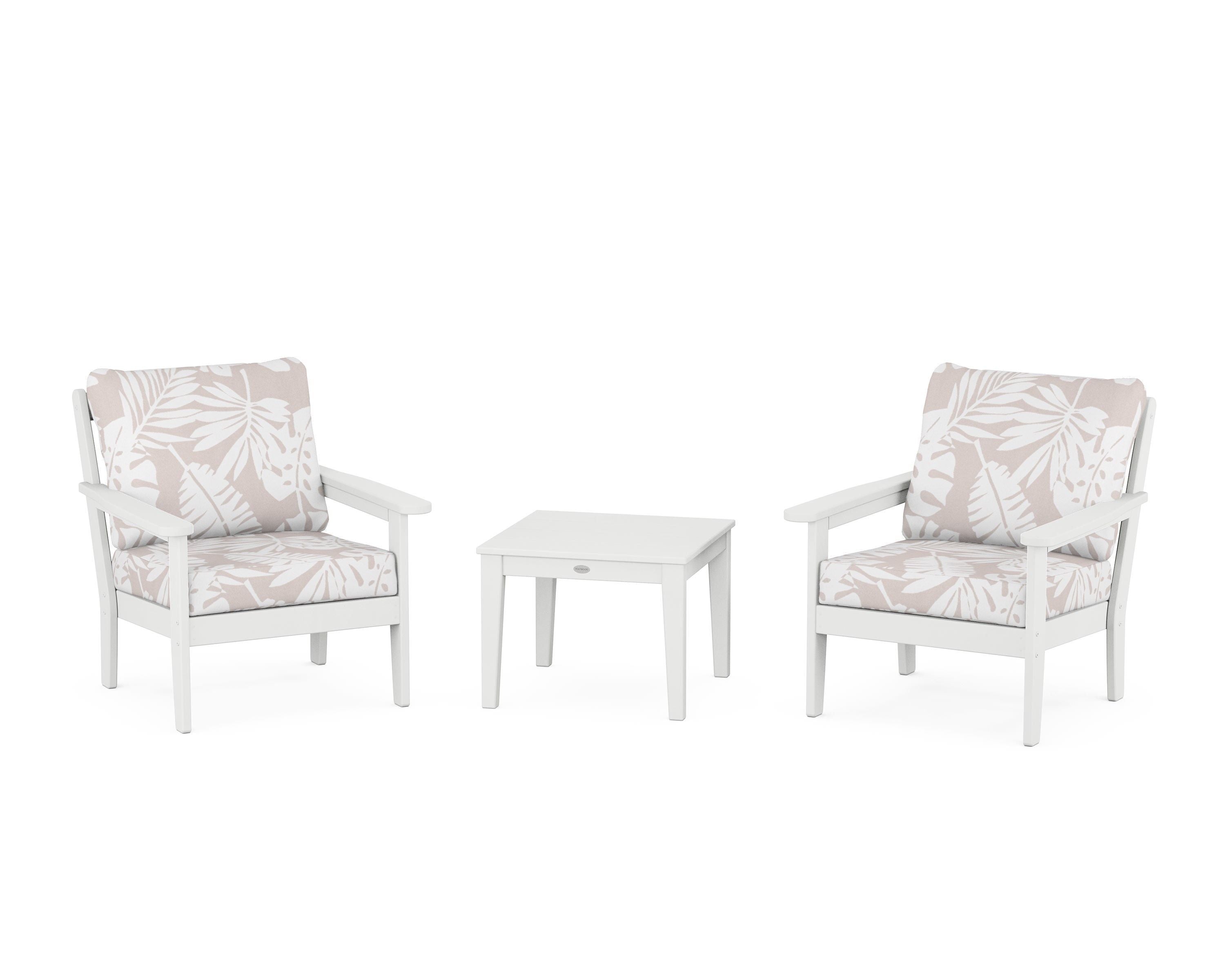 Country Living Cottage 3-Piece Deep Seating Set in White / Leaf Dune Burlap