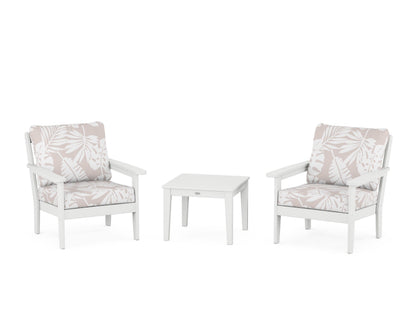 Country Living Cottage 3-Piece Deep Seating Set in White / Leaf Dune Burlap