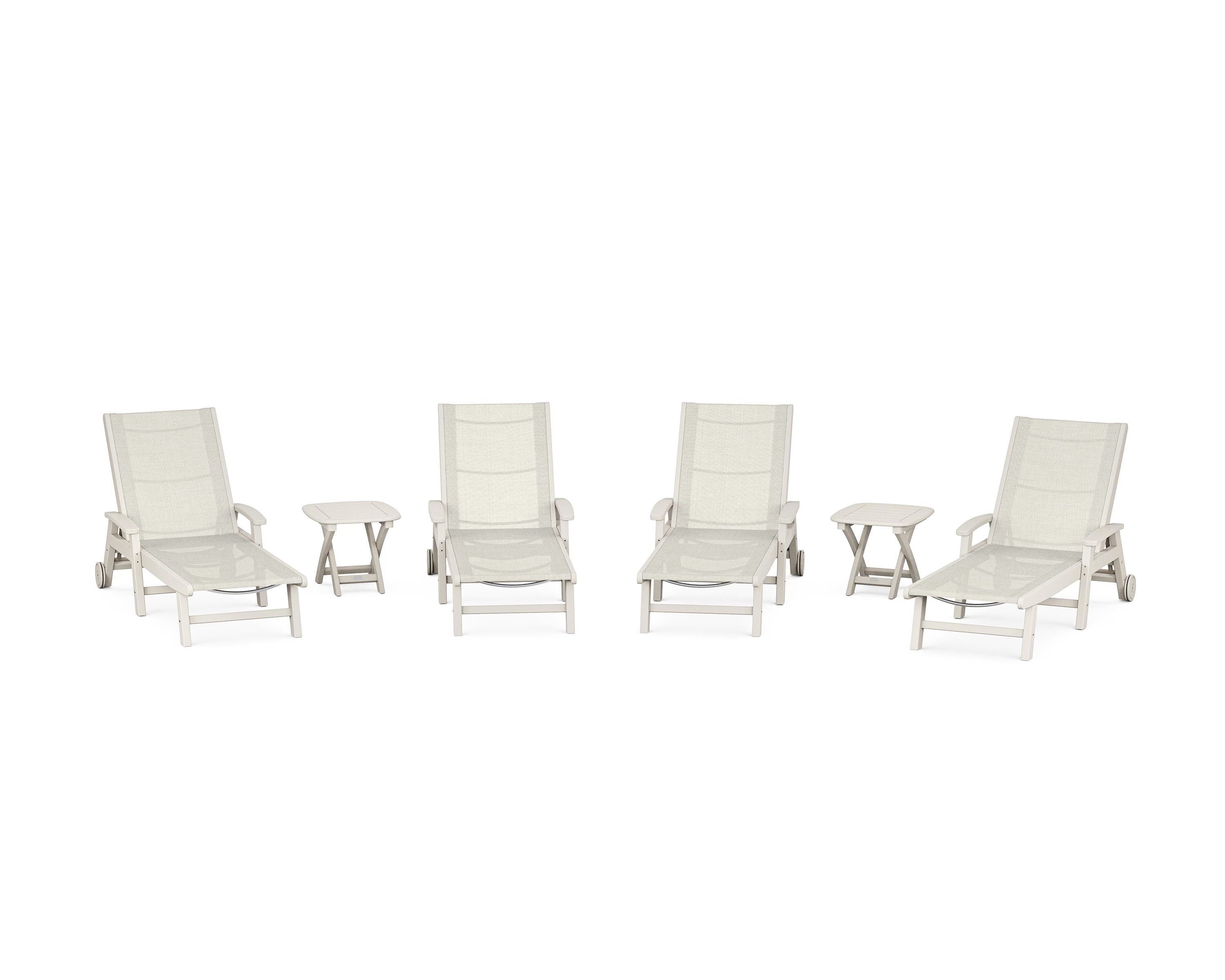 POLYWOOD® Coastal Chaise 6-Piece Set with Wheels in Sand / Parchment Sling